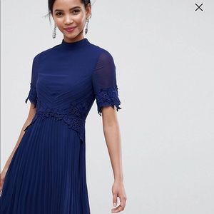 NWOT ASOS Lace Waist + Cuff Pleated Midi Dress